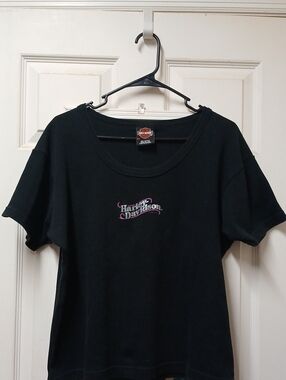 Harley-Davidson Black Short Sleeve Tee with Pink Script Logo
